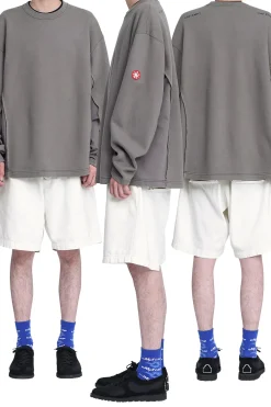 SIDE SEAM DBL KNIT LONG SLEEVE CHARCOAL