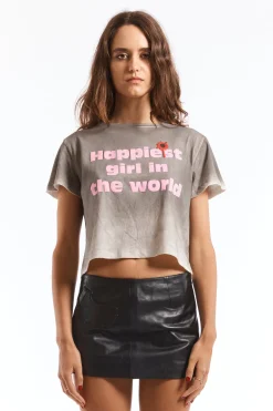 WASHED GREY HAPPY CROPPED T-SHIRT